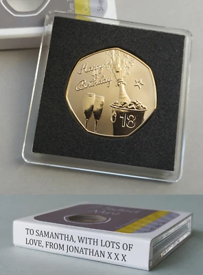 7 SIDED MINT 18th Birthday Gift ( PERSONALISED Box ) Gold Plated Commemorative Present