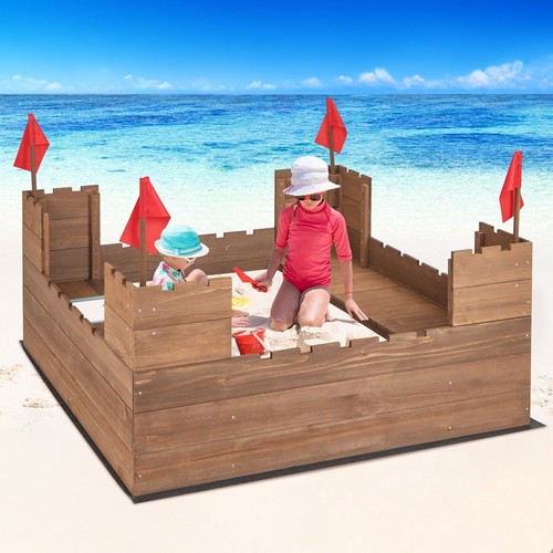 Solid Wood Sandbox Kids Outdoor Sandpit Sand Table w/ Protective Bottom Liner - Picture 5 of 10