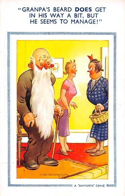 POSTCARD COMIC  GRANPA'S BEARD GET IN THE WAY MANAGE   # 855  BAMFORTH