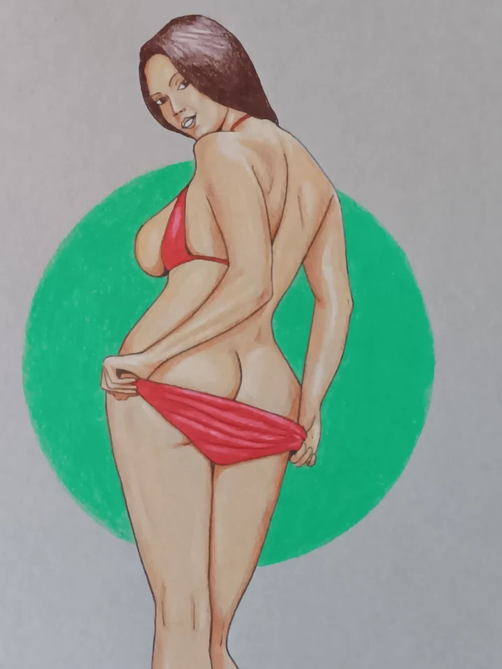 female figure drawing Ink colored pencil artist Jerome Cadd "Rearview Wonder" — 第 4/4 张图片
