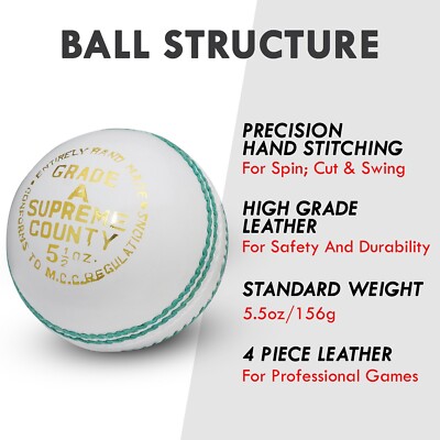 Supreme County weiße Cricketbälle Klasse A 6er Pack