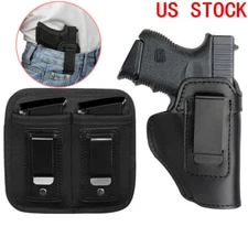 Leather Pistol Holster IWB Gun Holster and Double Magazine Pouch Concealed Carry