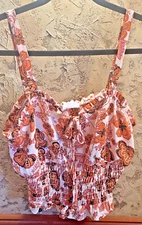 Sienna Sky Tank Top Crop Large Womens Orange Floral Paisley Ruffle Boho Peasant