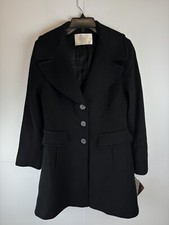 Fleurette 100% Wool Black Coat Size: 6 Petite Nwt $1,600