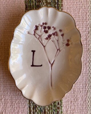 NWT Anthropologie Botanical Floral Monogram Initial Trinket Dish Letter L