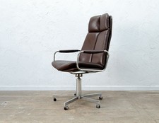 A PIEFF ELEGANZA MID CENTURY BROWN LEATHER SWIVEL DESK OFFICE CHAIR 70S DELIVERY