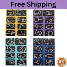 Metal Brain Teaser Puzzles, Set of 32 with Pouch, Steel IQ Games Physics Mind