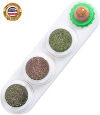Catnip Balls for Wall, 4 Slots - Mint, Wooden Vine, Insect Fruit, Cat Candy, Edi