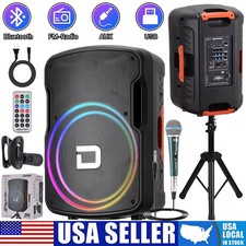 15" Portable Bluetooth Party Speaker Heavy Bass Sound LED Lights w/ Mic  Stand