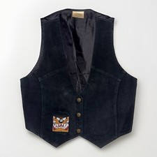 Vintage 1997 Looney Tunes Taz Leather Vest Black Suede 90s Size Small Adult