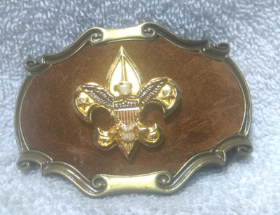 Vintage 1978 RainTree BSA Boy Scouts Emblem Leather Over Metal Gold Frame Minty