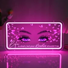 Pink Lashes Neon Sign Light for Beauty Salon Eyelash Extension Studio Busines...