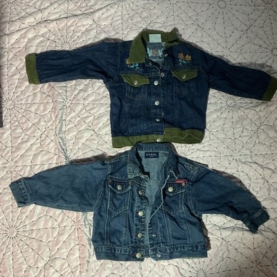 GUESS Girls Blue Denim Jacket 3T Long Sleeve Button Front Embroidered Floral