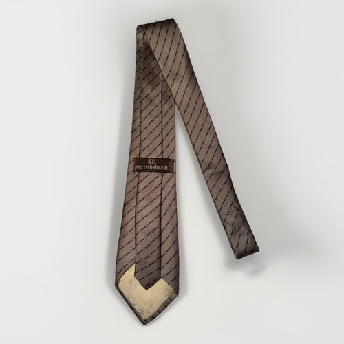 Pierre Balmain Couture Necktie Mocha & Blue Stripe Pattern Silk Neck Tie 58.5” - Picture 2 of 4