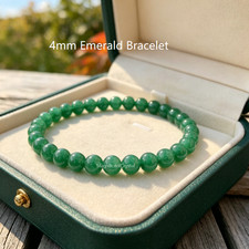 Premium 4mm Green Emerald Bead Stretch Bracelet Natural Crystal Healing Jewelry
