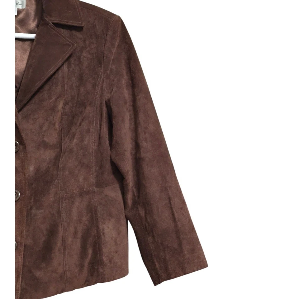 Blazer Preston & York Vintage Marrón Cuero Genuino Gamuza Pecho Único Talla XL Foto 3 de 4