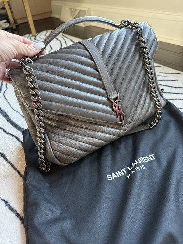 Saint Laurent YSL Large College Bag Grey Chevron Quilted Leather Shoulder Bag