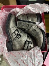 Nina Wenona Girls Gold Distressed Moto Boots Size 5M Buckle Zip Booties