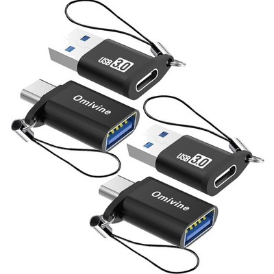 Hohe Geschwindigkeit USB 3.0 auf USB C OTG Adapter - 4 Stück mit Lanyard Schwarz