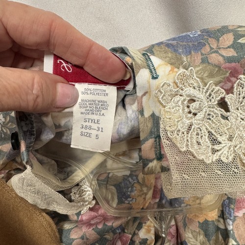 Vtg Prairiecore Cottagecore Dress Girls 5 Dusty Floral - Lace Collar 1988–1993