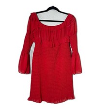 NWT Pretty Little Thing Plus Red Off the Shoulder Chiffon Bodycon Dress 18 