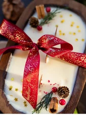 CHRISTMAS WOODEN DOUGH BOWL CANDLE