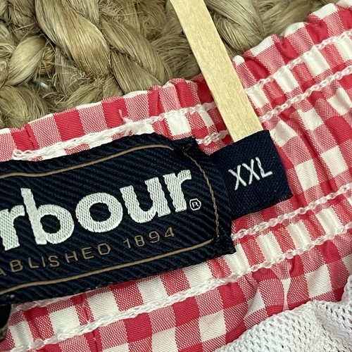 Barbour Men’s Swim Trunks XXL Shorts Gingham Check Reddish Pink White Beach Pool - Picture 10 of 19