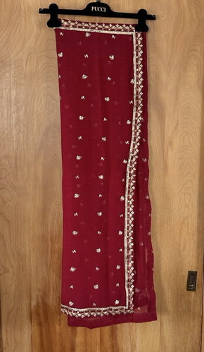 Indian Women's Red Cotton Floral Printed Top Tunic Sari Pants 3Pc Set Sz M NWOT - Picture 6 of 6
