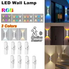 4/8x LED Wireless Rechargeable Night Light Motion Sensor Wall Light 3 Color/RGB