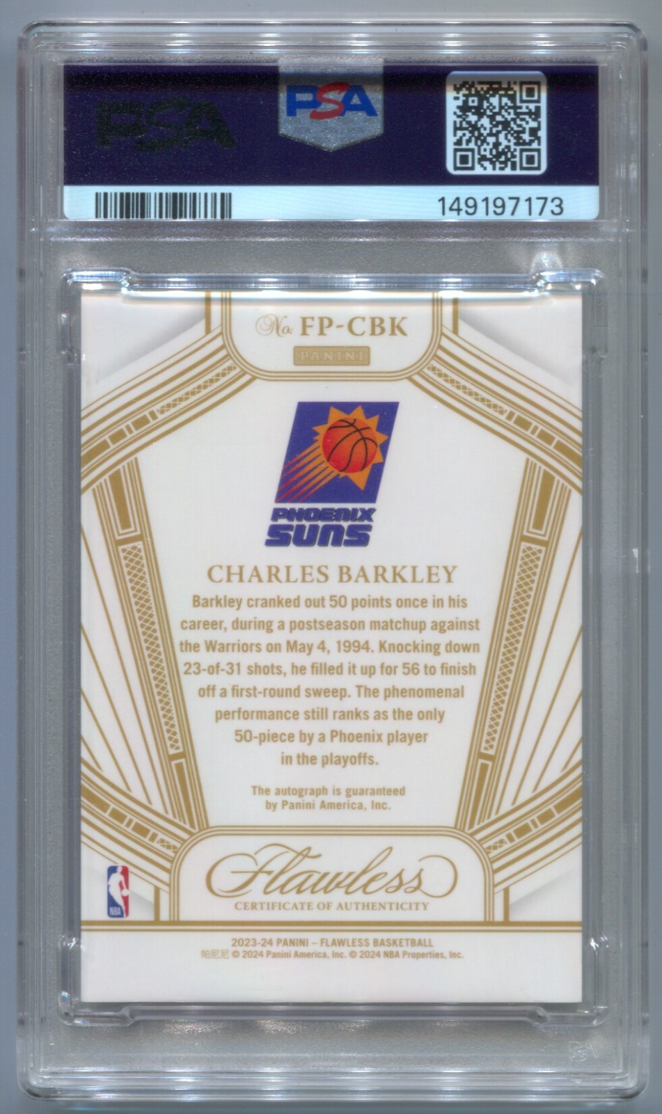 2024 Panini Flawless Charles Barkley Autograph '23 Performances Auto #/25 PSA 8 view 2