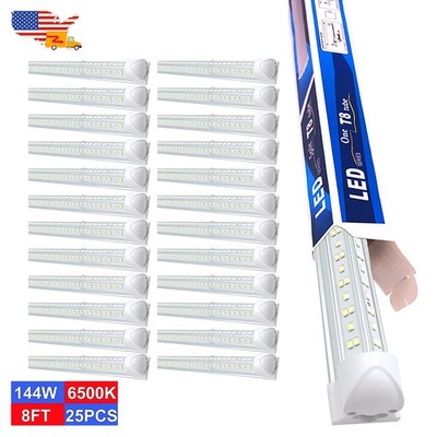 25 Pack 8 Foot Led Shop Lights 144W T8 Integrated Led Tube Light Bulbs 8' 6500K
