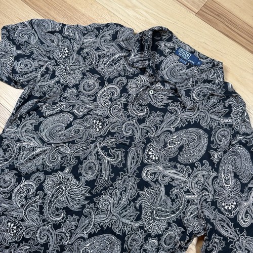 VINTAGE Polo Ralph Lauren Paisley Hemd mit Knöpfen Herren XL blau leicht geblümt