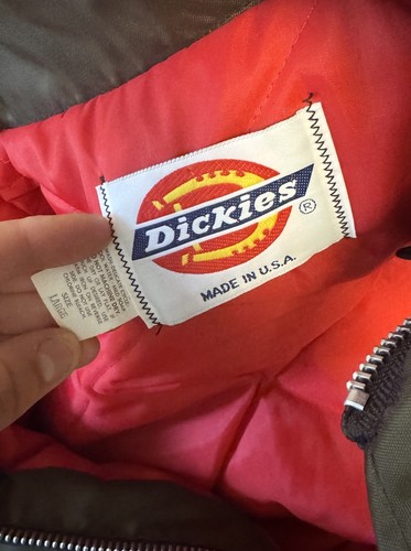 Dickies Vtg 80s Men's Large Jacket USA Made Quilted Work Jacket Red Lining Olive - Picture 3 of 3