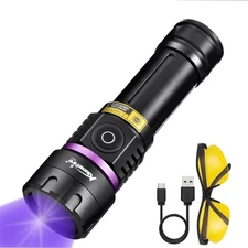 SV115 365nm UV Flashlight 30W Powerful Blacklight USB C Rechargeable Black Li...