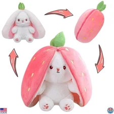 MIAODAM Reversible Cuddle Bunny Plush - Adorable Strawberry Bunny & Rabbit!