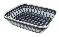 Blue Rose Polish Pottery Peacock Medium Deep Baker