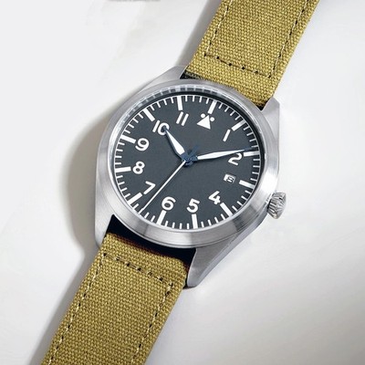 Mechanical Wristwatch with Canvas Strap   Olive Green, 40 1.73 in