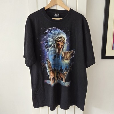Vintage WILD Tribe Indian Chief T-Shirt Indianer Wolf 90er Herren XL - 2141