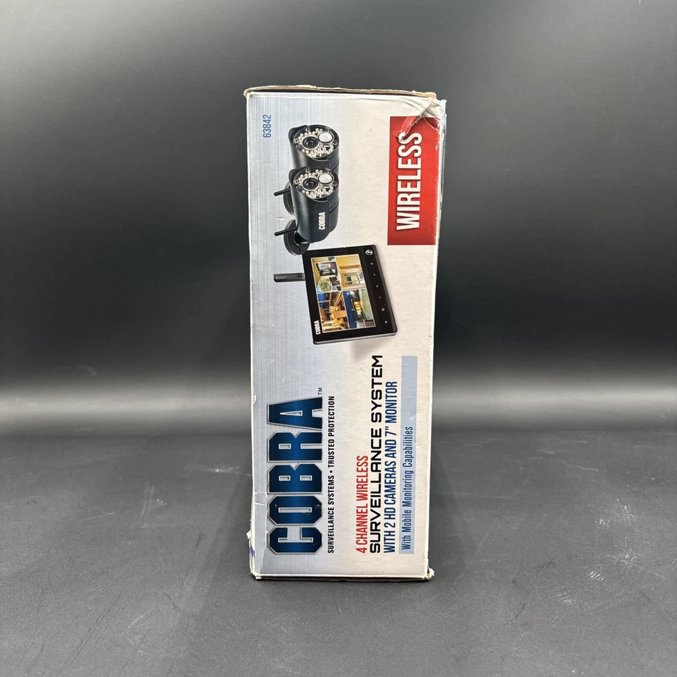 Cobra 7" Wireless Surveillance System Receiver W/ Power Cable 63842 W/ 2 CAMERAS - Image 4 of 4