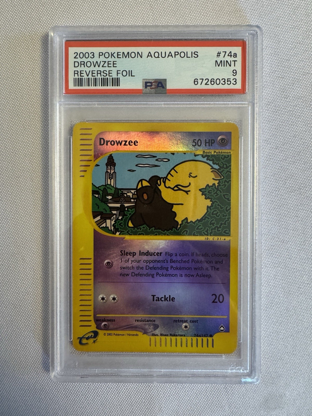 2003 Pokemon Drowzee Reverse Holo E Reader Aquapolis 74a/147 - PSA 9 Mint! WOTC