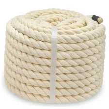 Natural Twisted Cotton Rope 3/4 Inch x 100 Feet - Thick 3/4 in x 100 ft White