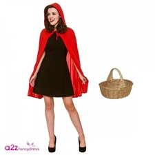 Adult Red Riding Hood Cape 85cm + Wicker Basket Book Day Storybook Fancy Dress