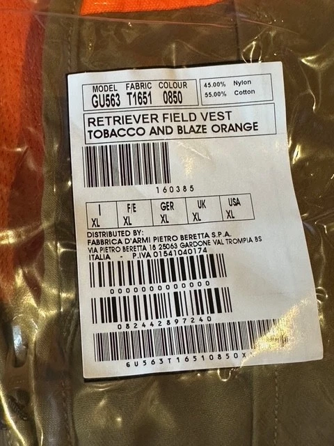 Beretta Hunting Vest GT563 LARGE Mens Tobacco and Blaze - Image 2 of 4