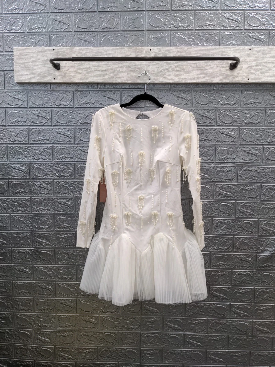 New BHLDN Pearl Embellished Long Sleeve Drop Waist Mini Dress Ivory Sz XS | eBay New BHLDN Pearl Embellished Long Sleeve Drop Waist Mini Dress Ivory Sz XS | eBay