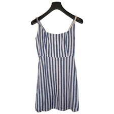 Old Navy Blue White Striped Linen Blend Smocked Mini Dress Womens Medium