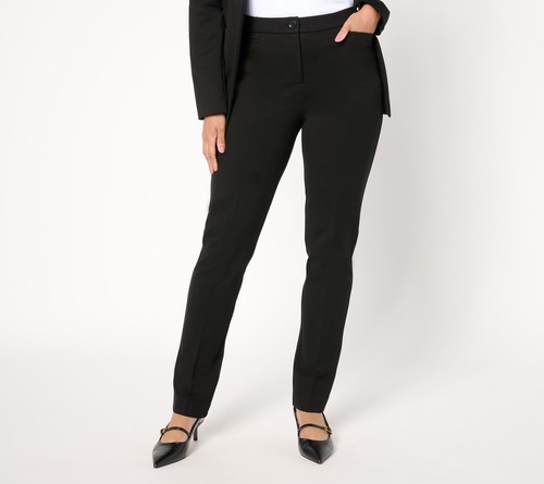 Susan Graver Women's Pants Sz L Tailored by Regular Smart Ponte Black A655628