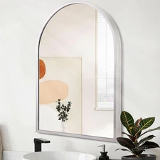 Arched Bathroom Mirror, Silver Metal Frame Wall Mounted Mirror Vanity Wall Mi...