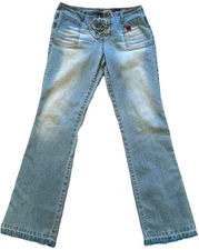 Vintage Y2K 90s Bongo Lace Up Low Rise Flare Jeans Light Wash- Size 11 - Rare