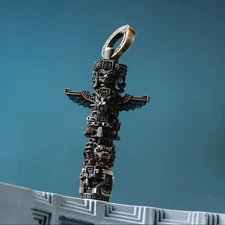 Bronze Mayan Totem Pendant, Mythology Jewelry, Men's Protection Necklace