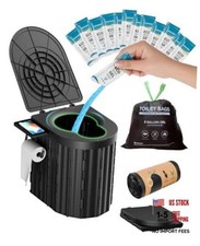 Portable Toilet with Urine Gel  Leak-Proof - Black  Blue